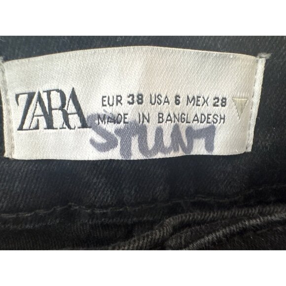 2/$30 Zara Womens Size 6 Jet Black Flare Jeans Cotton Blend - Picture 4 of 13